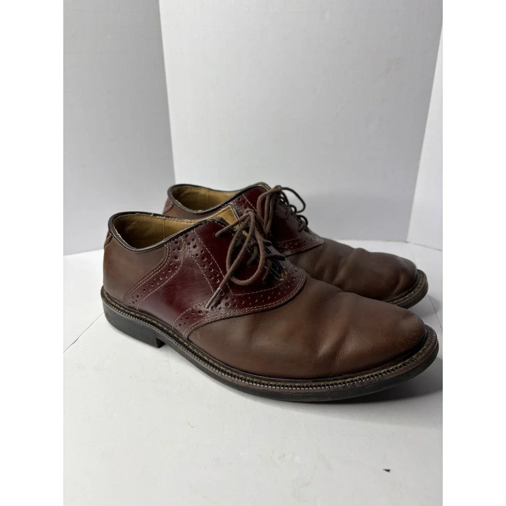 Bass Eugene Mens Brown Burgundy Leather Saddle‎ Shoes Oxford 1580-230 Size 7.5M